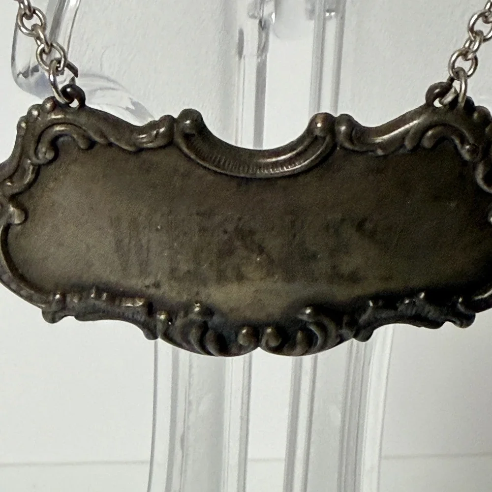 Vintage Gorham Whiskey Decanter Label‎ Silverplate Repousse Barware Tag